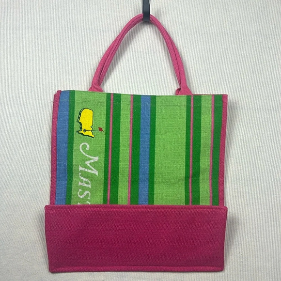 Masters Burlap Jute Tote Beach Bag Augusta National NWT ⛳️ Multi Stripes - Picture 9 of 11
